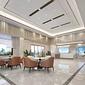 Modern Hospital Outpatient Department Lobby Featuring Medical Examination Center Reception Desk And Seating Area