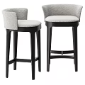 Modern Comfortable Bar Stools With Light Gray Fabric Backrest And Dark Wooden Legs