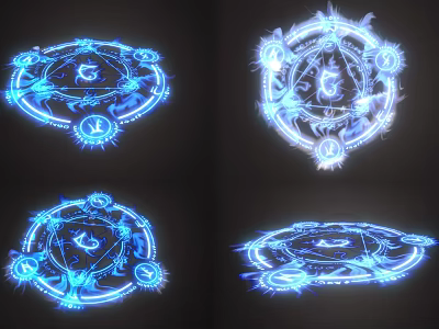 Glowing Blue Circular Decorative Ornament Set With Mystical Runes And Symbols 3d model