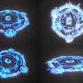 Glowing Blue Circular Decorative Ornament Set With Mystical Runes And Symbols