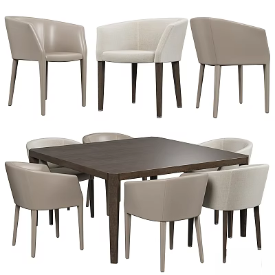 Contemporary Square Dark Wood Dining Table With Light Upholstered Chairs And Mixed Leg Colors 3d model