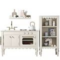 White Play Kitchen Cabinets With Shelf Kettle Mugs Books And Decor