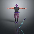 Purple Outfitted Ninja Character 3D Model With Black Vest And Blue Purple Staff