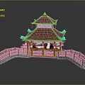 Traditional Chinese Pavilion With Double Tiered Red Tiled Roof Yellow Wooden Railings And Stone Bridge