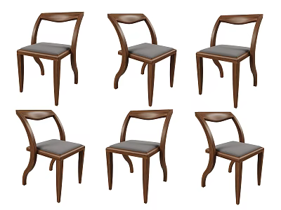 Wooden Frame Dining Chairs With Gray Upholstered Seat Set of Six 3d model