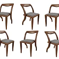 Wooden Frame Dining Chairs With Gray Upholstered Seat Set of Six