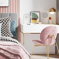 Kids Room Interior Design With Pink Bedding Desk Chair And Decorative Paintings