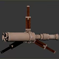 Scenic Landscape Observation Using Copper Telescope On Red Tripod Stand