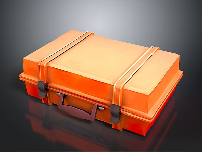 Vintage Orange Suitcase With Metal Straps And Brown Handle Design 3d model