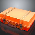 Vintage Orange Suitcase With Metal Straps And Brown Handle Design