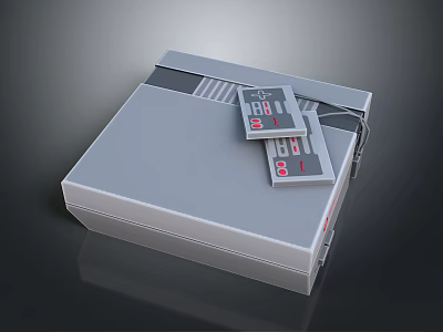 Vintage Gray Entertainment Device With Classic Game Cartridges On Top Surface 3d model