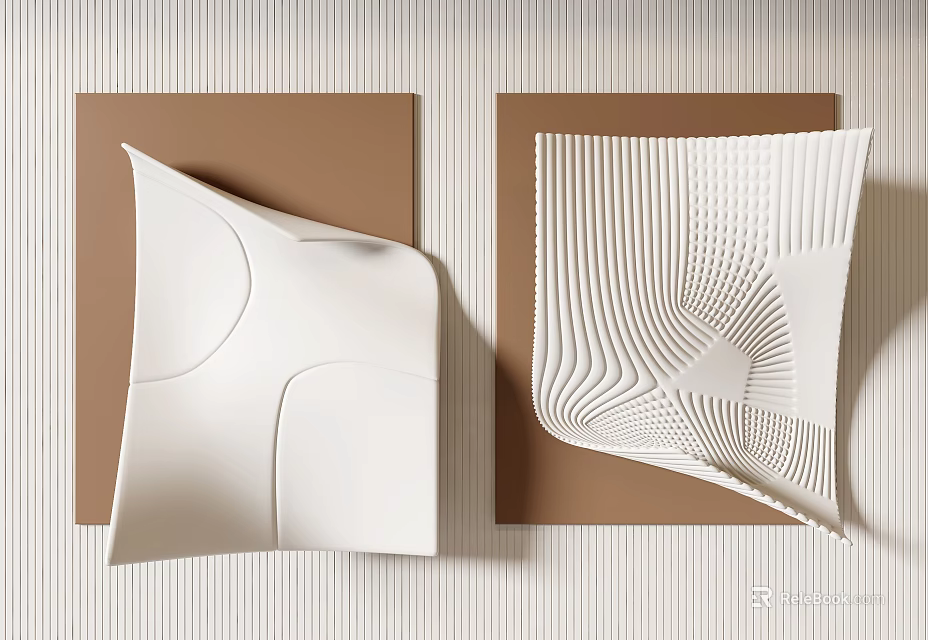 Modern Sculptural Wall Decor With White Geometric Forms And Brown Textured Background 3d model 