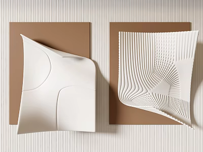 Modern Sculptural Wall Decor With White Geometric Forms And Brown Textured Background 3d model