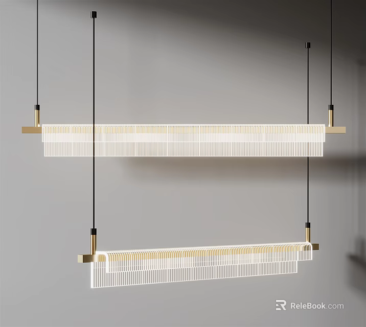 Modern Gold Linear Chandelier With White Light Strips For Interior Design 3d model