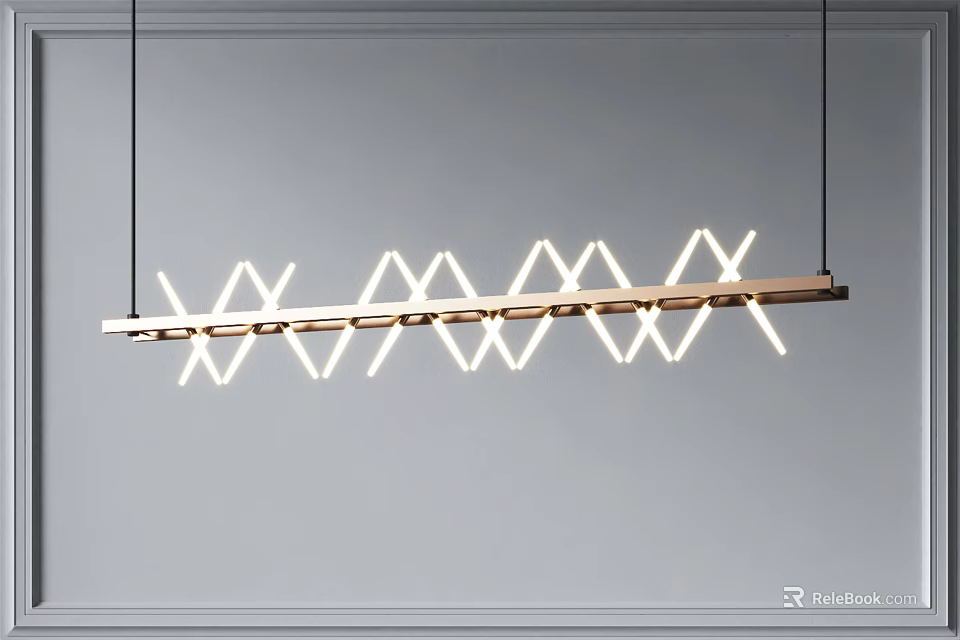 Modern Geometric Linear Chandelier with Warm Light Sleek Design and Metal Frame 3d model 