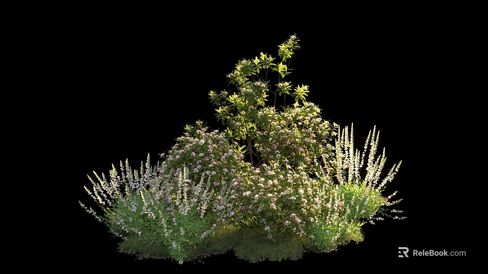 Diverse Garden Shrubs Featuring Green Foliage And White Blossoms In Landscaping Design 3d model 