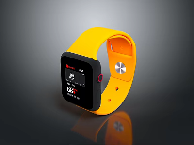 Yellow Strap Smartwatch With Digital Display For Time And Health Tracking 3d model