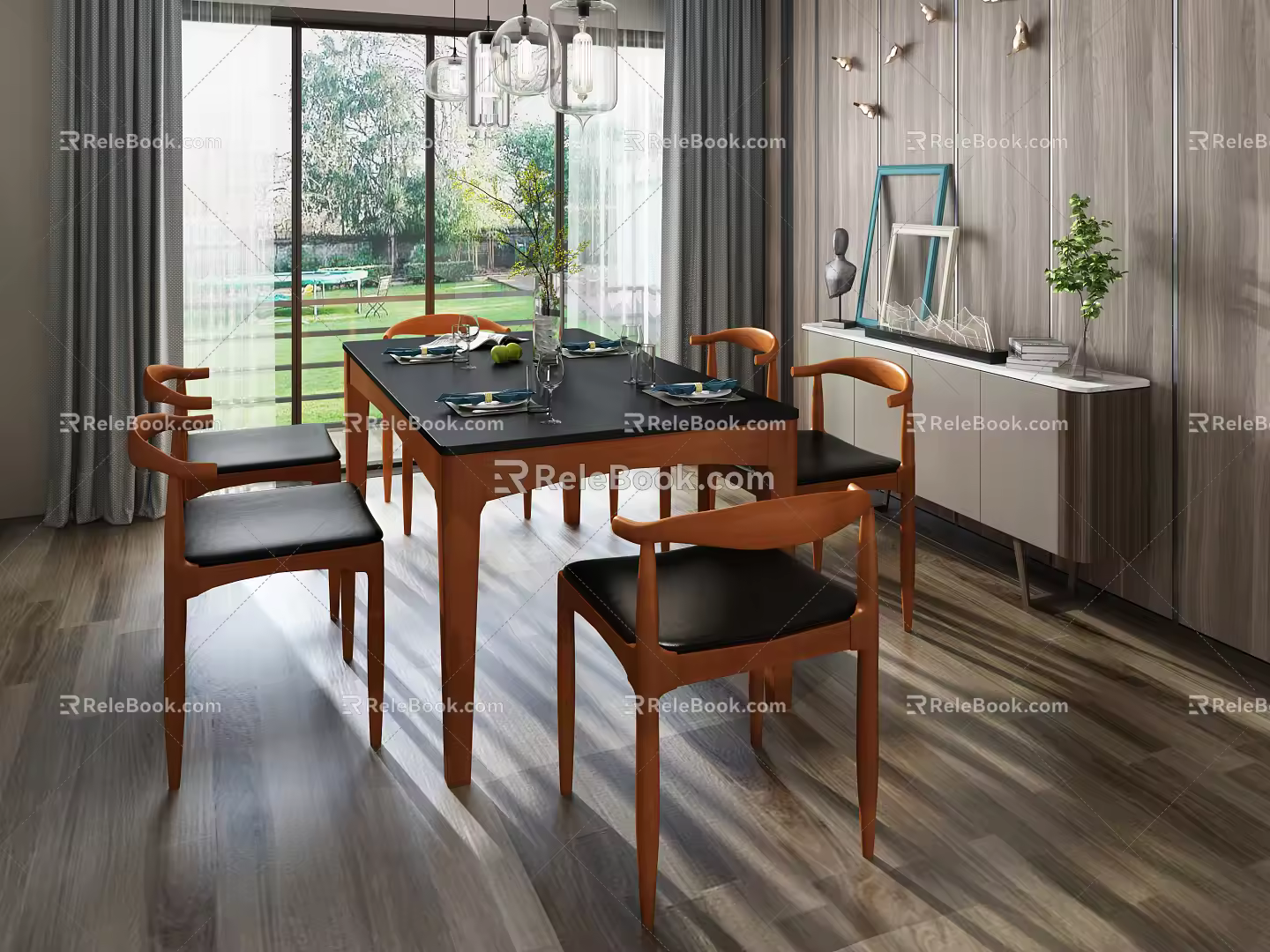 New Chinese Dining Table and Chair Combination Dining Table and Chair 3d model