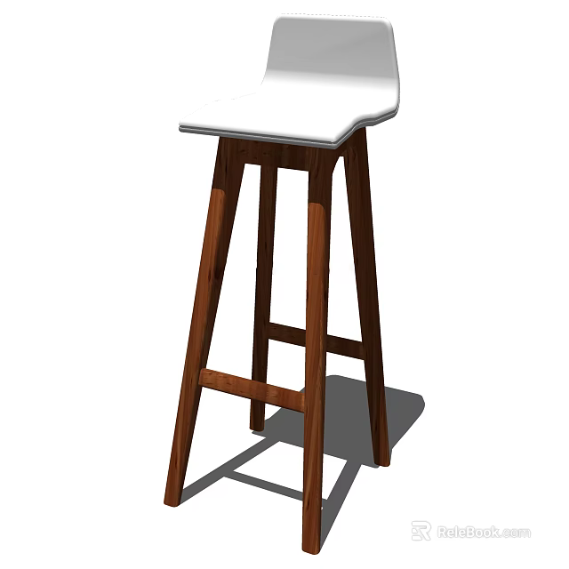 Modern Minimalist Bar Stool With White Seat And Wooden Legs For Home Kitchen Use 3d model 