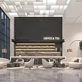Modern Sales Office Interior With Coffee Tea Bar Sofas Large Windows And Green Plant