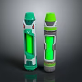 Two Green White Gray Handheld Devices With Transparent Windows And Accents