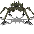 Smart Machine Green Spider Like Giant Multi Legged Mechanical Structure With Small Human Figure 3d model