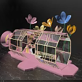 Unique Transparent Bottle Shaped Frame With Colorful Flowers On Pink Base