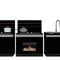 Modern Black Kitchen Appliances with Integrated Cooktop Oven Sink and Faucet