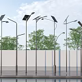 Solar Powered Outdoor Street Lights With Solar Panel On Top And Metal Poles