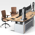 Ergonomic Office Work Desk With Multiple Monitors And Control Console Setup 3d model
