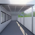 Detached Villa Modern Exterior Featuring Long Black Roof Metal Supports And Windows