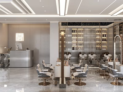 Elegant Modern Beauty Hair Salon Interior With Styling Chairs Mirrors And Product Displays 3d model