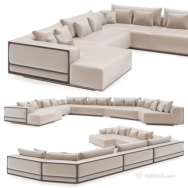 Modern Modular Sectional Sofa Set With Light Beige Cushions And Corner Layout Design 3d model