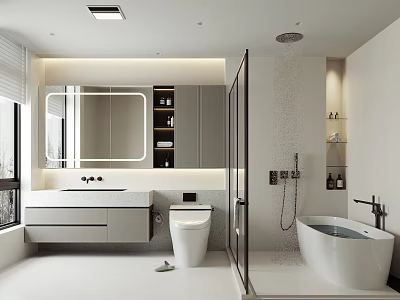 Modern Bathroom Interior Design With Large Mirror Vanity Toilet Shower And Bathtub 3d model