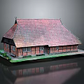 Traditional Style Brick House Model With Red Tile Roof And Green Grass Base