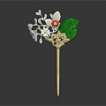 Golden Hairpin Jewelry With White Flowers Red Centers Green Leaf And Pearls