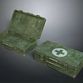 Green First Aid Kit With Open And Closed Cases Featuring White Cross For Daily Use 3d model