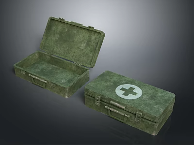 Green First Aid Kit With Open And Closed Cases Featuring White Cross For Daily Use 3d model