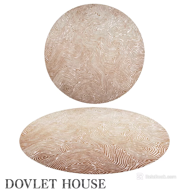 Round Area Rug With Wavy Pattern In Brown And Beige Color Design 3d model 
