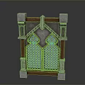 Islamic Style Decorative Architectural Element Featuring Arched Design Wooden Frame And Colorful Tile Patterns