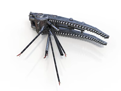 Metal Gripper Tool With Multiple Black Wires And Red Cores Structure 3d model