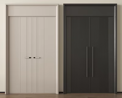 Modern Paneled Double Doors In Light And Dark Colors For Home Interior 3d model