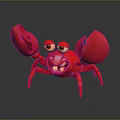 Cute Red Cartoon Crab With Large Claws And Smiling Face In Aquatic Setting
