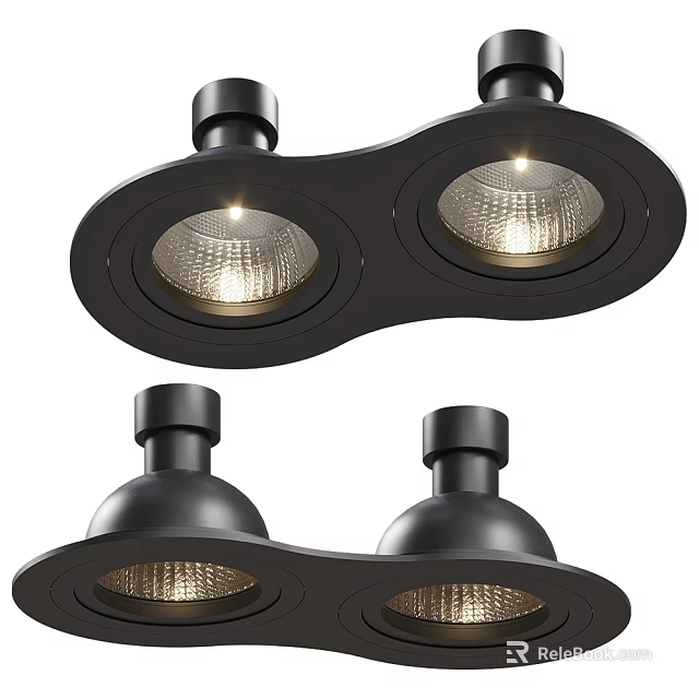 Sleek Black Double Head Downlight Spotlight with Modern Design and Bright Illumination 3d model 