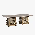 Elegant Rectangular Dining Table With Golden Ornate Carved Bases And Sturdy Structure 3d model