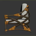 Modern Leisure Chair With White Cushion Orange Woven Frame And Brown Wooden Details