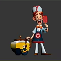 Cheerful Cartoon Ice Cream Vendor Holding Red Popsicle By Yellow Cart