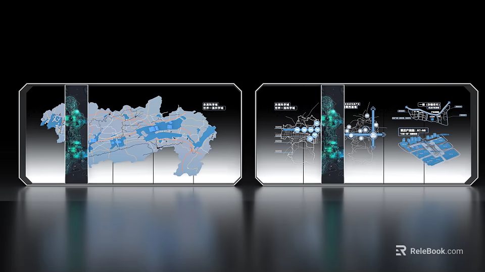 Commercial Display Equipment With Interactive Maps Charts And Data Visualization Panels 3d model 