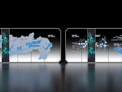 Commercial Display Equipment With Interactive Maps Charts And Data Visualization Panels 3d model