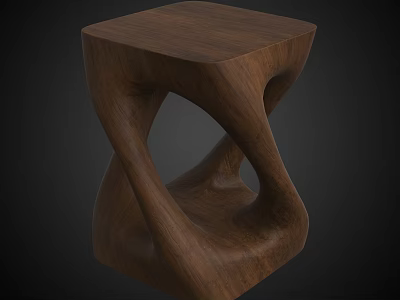 Unique Modern Wooden Stool With Twisted Structure And Walnut Finish Design 3d model